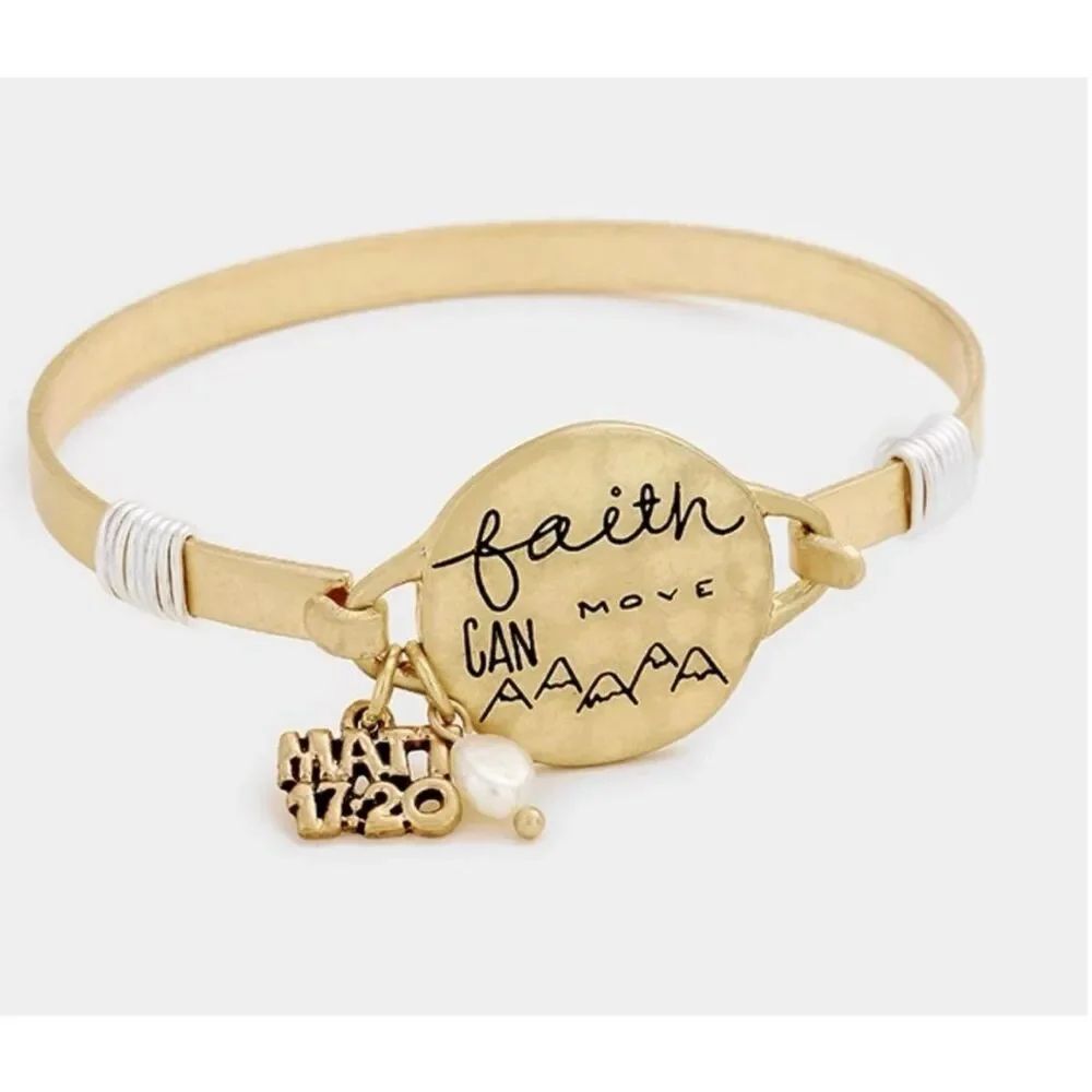 New Womens Boutique Faith Can Move Mountains Matthew 17:20 Gold Hook Bracelet